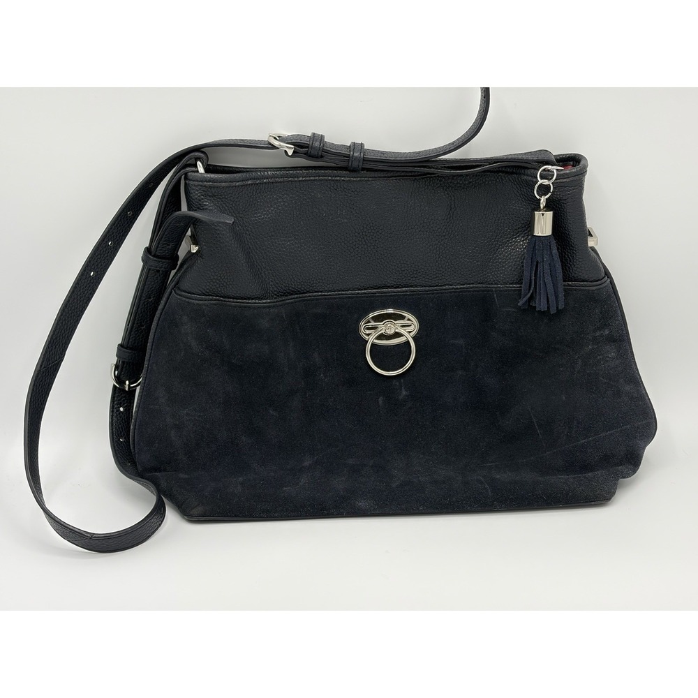Talbots Suede Leather Hobo Bag Crossbody Purse Deep Navy Womens Luxury Boho Chic